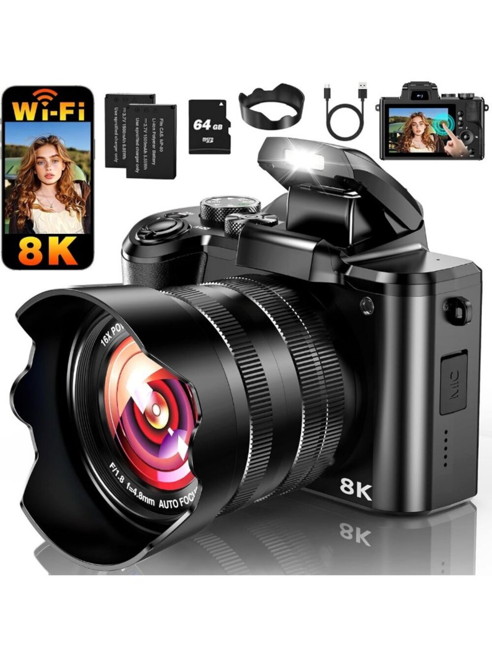 8K Digital Camera with 88MP, WiFi Connectivity & 3.2'' Touchscreen for Stunning